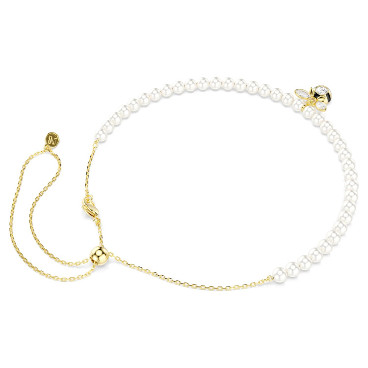 Idyllia choker Crystal pearl, Mixed cuts, Bee, White, Gold-tone plated